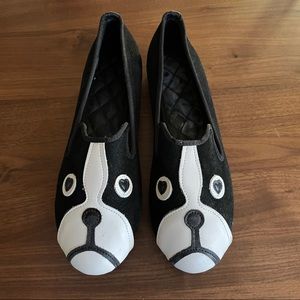 Suede black Boston terrier flats